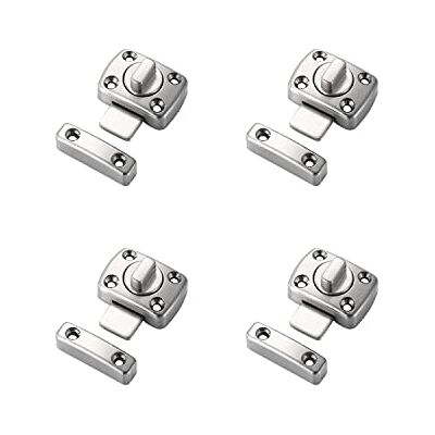 LIKERAINY Fechaduras de porta 42 x 31 mm de casa de banho trinco parafuso giratório ferrolho travas liga de zinco para portas móveis janela e armário prata 4 peças LIKERAINY Fechaduras de porta 42 x 31 mm de casa de banho trinco parafuso giratório ferrolho travas liga de zinco para portas móveis janela e armário prata 4 peças