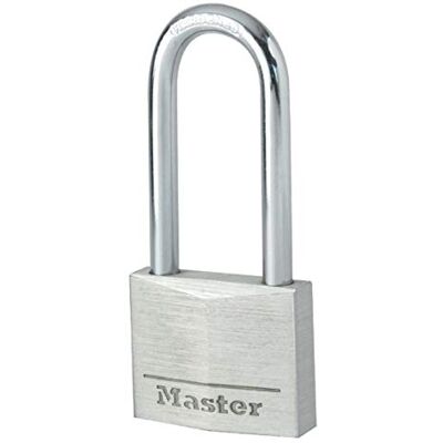 Master Lock Cadeado com chave com corpo de alumínio sólido e arco longo, preto, 4 x 8,9 x 1,3 cm Master Lock Cadeado com chave com corpo de alumínio sólido e arco longo, preto, 4 x 8,9 x 1,3 cm