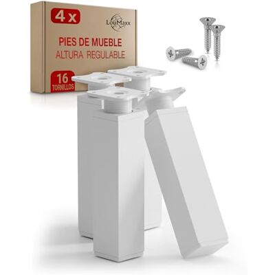 LouMaxx Pernas para móveis ajustáveis retangulares, conjunto de 4 unidades, 40 x 40 x 150 mm em cor branca com placa de fixação, pernas para móveis de alumínio LouMaxx Pernas para móveis ajustáveis retangulares, conjunto de 4 unidades, 40 x 40 x 150 mm em cor branca com placa de fixação, pernas para móveis de alumínio