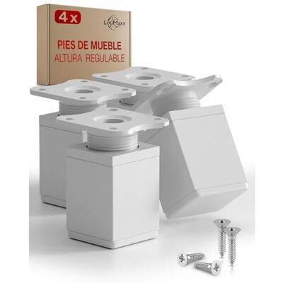 LouMaxx Pernas para móveis ajustáveis retangulares, conjunto de 4 unidades, 40 x 40 x 150 mm em cor branca com placa de fixação, pernas para móveis de alumínio LouMaxx Pernas para móveis ajustáveis retangulares, conjunto de 4 unidades, 40 x 40 x 150 mm em cor branca com placa de fixação, pernas para móveis de alumínio