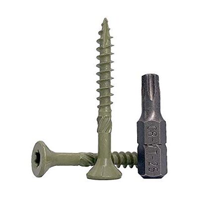 Marcopol Embalagem de 200 peças com acabamento anticorrosivo verde de 4,5 x 40 mm, parafusos para madeira, cabeça torx, tipo 17, cabeça escareada, parafuso exterior (200, 4,5 x 40 mm) Marcopol Embalagem de 200 peças com acabamento anticorrosivo verde de 4,5 x 40 mm, parafusos para madeira, cabeça torx, tipo 17, cabeça escareada, parafuso exterior (200, 4,5 x 40 mm)