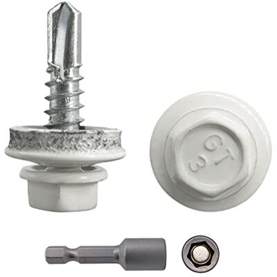 Marcopol Embalagem de 150 parafusos de metal para tetos, parafusos autoperfurantes de 4,8 x 19 mm com arruelas EPDM, cabeça hexagonal pintada, parafuso de chapa (150, RAL 9010), branco (RAL 9010) Marcopol Embalagem de 150 parafusos de metal para tetos, parafusos autoperfurantes de 4,8 x 19 mm com arruelas EPDM, cabeça hexagonal pintada, parafuso de chapa (150, RAL 9010), branco (RAL 9010)