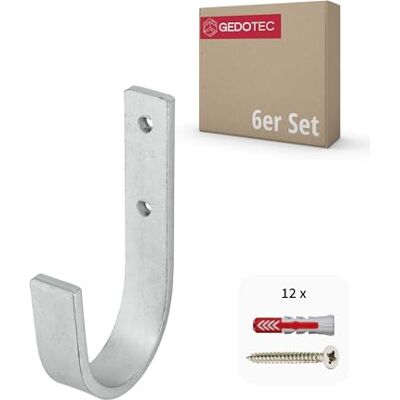 Gedotec Suporte de parede ganchos universais em aço galvanizado, 6 ganchos para escada, curvados 55 x 110 mm, ganchos de dispositivo incl. material de fixação Ganchos universais de metal Gedotec Suporte de parede ganchos universais em aço galvanizado, 6 ganchos para escada, curvados 55 x 110 mm, ganchos de dispositivo incl. material de fixação Ganchos universais de metal