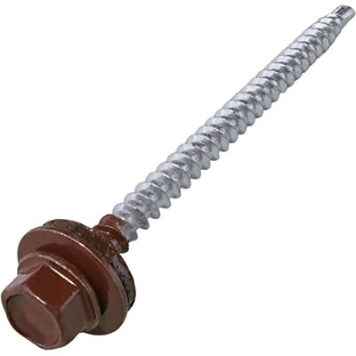 AERZETIX C57200 Conjunto de 50 parafusos autoperfurantes de metal a madeira Ø 4,8 x 70 mm arruela de vedação EPDM pintado a cor vermelha óxido RAL 3009 marca de cabeça hexagonal 8 mm em aço AERZETIX C57200 Conjunto de 50 parafusos autoperfurantes de metal a madeira Ø 4,8 x 70 mm arruela de vedação EPDM pintado a cor vermelha óxido RAL 3009 marca de cabeça hexagonal 8 mm em aço