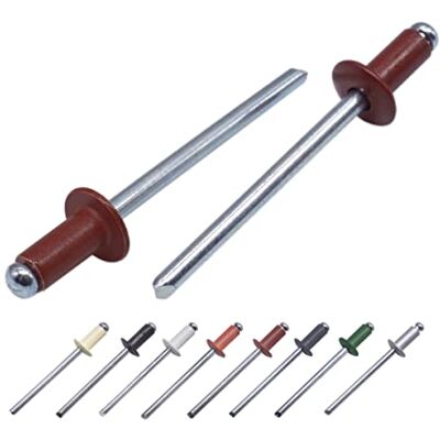 Marcopol Embalagem de 100 rebites cegos pintados de 4,0 x 10 mm, cabeça de cúpula, DIN 7337, rebite de alumínio e mandril de aço, rebites pop (100, ferrugem vermelha, RAL 3009) Marcopol Embalagem de 100 rebites cegos pintados de 4,0 x 10 mm, cabeça de cúpula, DIN 7337, rebite de alumínio e mandril de aço, rebites pop (100, ferrugem vermelha, RAL 3009)
