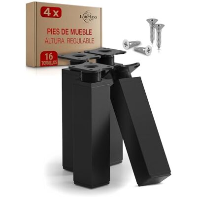 LouMaxx Pernas ajustáveis retangulares, conjunto de 4 unidades de 40 x 40 x 150 mm, em preto com placa de fixação, pernas para móveis de alumínio LouMaxx Pernas ajustáveis retangulares, conjunto de 4 unidades de 40 x 40 x 150 mm, em preto com placa de fixação, pernas para móveis de alumínio