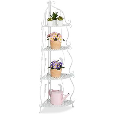 Relaxdays Prateleira de canto 4 saias, livros de metal, 113 x 30 x 30 cm, plantas, flores, ornamentos, estilo vintage, branco Relaxdays Prateleira de canto 4 saias, livros de metal, 113 x 30 x 30 cm, plantas, flores, ornamentos, estilo vintage, branco