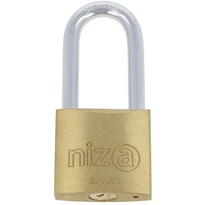 Amig Cadeado de segurança mod. Nice AL Cadeado de arco longo latão e arco de aço 50 mm inclui 2 chaves para armários de ginásio, portas, armários, etc. dourado mate Amig Cadeado de segurança mod. Nice AL Cadeado de arco longo latão e arco de aço 50 mm inclui 2 chaves para armários de ginásio, portas, armários, etc. dourado mate