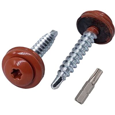 Marcopol Embalagem de 60 parafusos Torx de metal para tetos, parafusos autoperfurantes pintados de 4,8 x 35 mm com arruelas EPDM, parafuso de chapa (60, castanho cobre, RAL 8004) Marcopol Embalagem de 60 parafusos Torx de metal para tetos, parafusos autoperfurantes pintados de 4,8 x 35 mm com arruelas EPDM, parafuso de chapa (60, castanho cobre, RAL 8004)