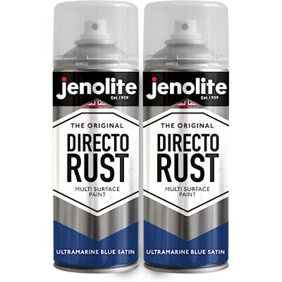 JENOLITE DIRECTORUST Tinta spray acetinada AZUL ULTRAMARINO 2x400ml Pintura multisuperfície tudo em um: metal, madeira, plástico Aplicar diretamente sobre a ferrugem RAL 5002 JENOLITE DIRECTORUST Tinta spray acetinada AZUL ULTRAMARINO 2x400ml Pintura multisuperfície tudo em um: metal, madeira, plástico Aplicar diretamente sobre a ferrugem RAL 5002