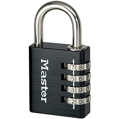 Master Lock Cadeado com combinação personalizável e corpo de alumínio, preto, 4 x 7,8 x 1,5 cm Master Lock Cadeado com combinação personalizável e corpo de alumínio, preto, 4 x 7,8 x 1,5 cm