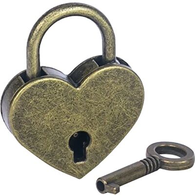 HMF Cadeado decorativo vintage com chave em forma de coração, 3,9 x 3 x 0,7 cm, bronze HMF Cadeado decorativo vintage com chave em forma de coração, 3,9 x 3 x 0,7 cm, bronze