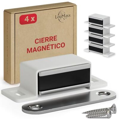 LouMaxx Ímanes de portas para armário , fechadura magnética porta forte, força de fixação de 4 kg, conjunto de 4 unidades em branco, fecho íman, adequado para portas, móveis e gavetas. LouMaxx Ímanes de portas para armário , fechadura magnética porta forte, força de fixação de 4 kg, conjunto de 4 unidades em branco, fecho íman, adequado para portas, móveis e gavetas.