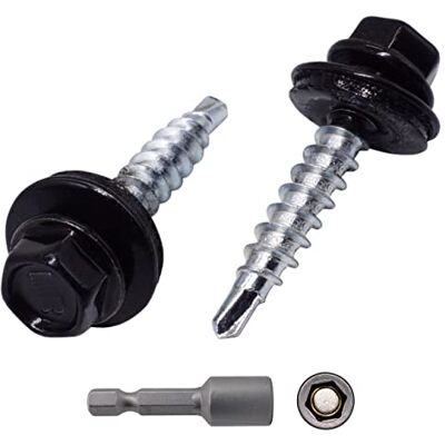 Marcopol 150 peças de parafusos metálicos para tetos de 4,8 x 25 mm, parafusos autoperfurantes lacados com arruelas EPDM, parafusos sextavados de chapa (150, preto profundo RAL 9005) Marcopol 150 peças de parafusos metálicos para tetos de 4,8 x 25 mm, parafusos autoperfurantes lacados com arruelas EPDM, parafusos sextavados de chapa (150, preto profundo RAL 9005)