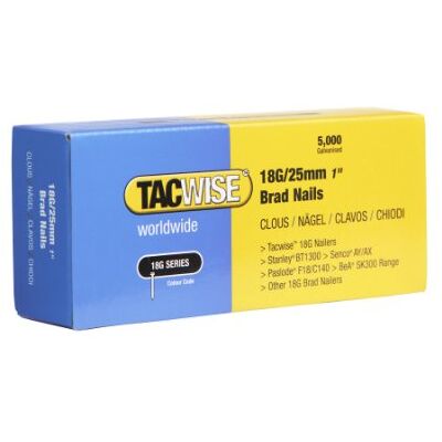 TACWISE Pregos Brad galvanizados do tipo 18 g/25 mm, embalagem de 5.000 TACWISE Pregos Brad galvanizados do tipo 18 g/25 mm, embalagem de 5.000