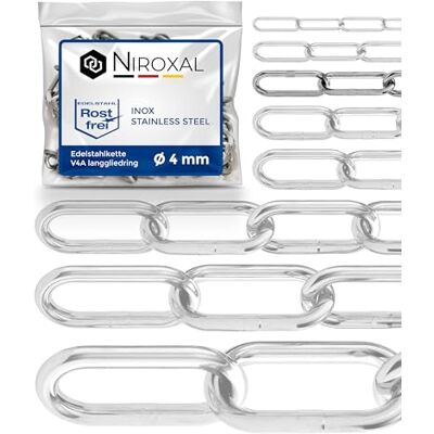 NietFullThings Corrente de aço inoxidável A4 de elo curto DIN 763/DIN 5685, 4 mm x 2 m, 1 unidade, para suspensões pesadas NietFullThings Corrente de aço inoxidável A4 de elo curto DIN 763/DIN 5685, 4 mm x 2 m, 1 unidade, para suspensões pesadas