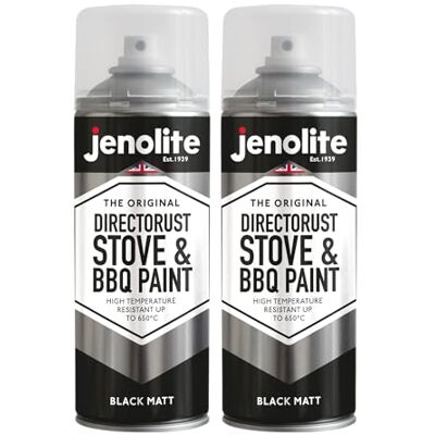 JENOLITE Directorust Spray para churrasco e fogão, preto, 2 x 400 ml, tinta de alta temperatura até 650 °C, lareiras, queimador de lenha, automóvel, ecrã JENOLITE Directorust Spray para churrasco e fogão, preto, 2 x 400 ml, tinta de alta temperatura até 650 °C, lareiras, queimador de lenha, automóvel, ecrã