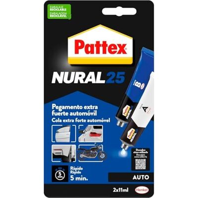 Pattex Nural 25 Cola extra forte auto, adesivo resistente para a maioria dos materiais do automóvel, cola para carro rápida, 2 x 11 ml Pattex Nural 25 Cola extra forte auto, adesivo resistente para a maioria dos materiais do automóvel, cola para carro rápida, 2 x 11 ml