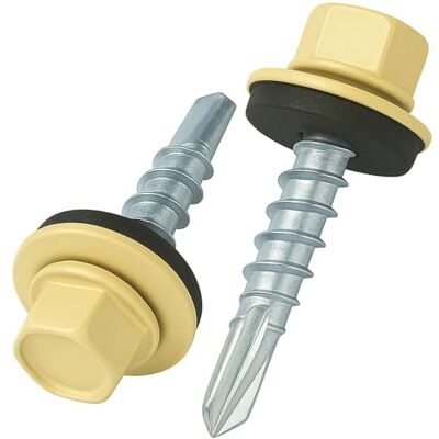 Keple Parafusos para teto, 4,8 mm x 35 mm, autoperfurantes, cabeça hexagonal, cor hexagonal, RAL 1015, marfim claro, com arruela EPDM, parafusos zincos, anti-ferrugem, rosca grossa para exterior (50 peças) Keple Parafusos para teto, 4,8 mm x 35 mm, autoperfurantes, cabeça hexagonal, cor hexagonal, RAL 1015, marfim claro, com arruela EPDM, parafusos zincos, anti-ferrugem, rosca grossa para exterior (50 peças)