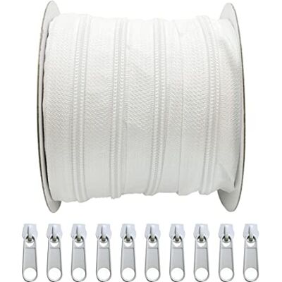 Creative 10 metros de fecho de correr de nylon + 10 cursores livres puxadores de metal para costura, costura, fecho de correr para coser em roupas, tecidos, fecho de correr por metros 5#, (101, 5#) Creative 10 metros de fecho de correr de nylon + 10 cursores livres puxadores de metal para costura, costura, fecho de correr para coser em roupas, tecidos, fecho de correr por metros 5#, (101, 5#)