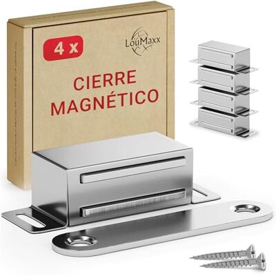 LouMaxx Trava magnética forte, força de fixação de 4 kg, conjunto de 4 em branco, ímã para porta, fecho magnético, fecho magnético para armário, fecho magnético da porta magnético LouMaxx Trava magnética forte, força de fixação de 4 kg, conjunto de 4 em branco, ímã para porta, fecho magnético, fecho magnético para armário, fecho magnético da porta magnético