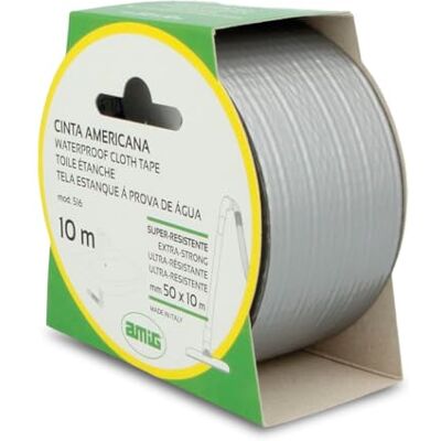 Amig Fita americana Mod.516 de fixação extra forte e resistente à água para uso interno ou externo perfeita para bricolage e reparações, medidas 10 m x 50 mm cor cinzenta Amig Fita americana Mod.516 de fixação extra forte e resistente à água para uso interno ou externo perfeita para bricolage e reparações, medidas 10 m x 50 mm cor cinzenta