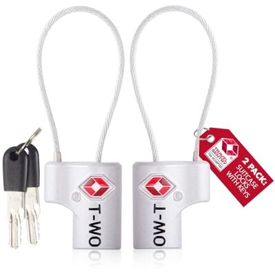 OW-Travel Cadeado mala viagem TSA com chave TSA007 com cabo, 2 peças prata Cadeados malas de viagem para mochila, cacifos e bagagem aérea, fecho de segurança para aeroportos e cadeado TSA mala OW-Travel Cadeado mala viagem TSA com chave TSA007 com cabo, 2 peças prata Cadeados malas de viagem para mochila, cacifos e bagagem aérea, fecho de segurança para aeroportos e cadeado TSA mala