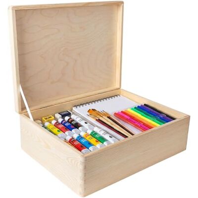 Creative XL Grande caixa de madeira para decorar, 40 x 30 x 13 cm (+/-1 cm), com tampa e alças, cofre de decoração, para guardar documentos, objetos, ferramentas, em bruto, sem lixar con Tapa Cofre Navidad Decorar Regalo Decoupage Juguetes, Document Creative XL Grande caixa de madeira para decorar, 40 x 30 x 13 cm (+/-1 cm), com tampa e alças, cofre de decoração, para guardar documentos, objetos, ferramentas, em bruto, sem lixar con Tapa Cofre Navidad Decorar Regalo Decoupage Juguetes, Document