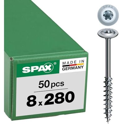 SPAX Parafuso para madeira, 8,0 x 280 mm, 50 unidades, T-Star Plus, cabeça de placa, rosca parcial, 4CUT, WIROX A3J, 0251020802805, 10 SPAX Parafuso para madeira, 8,0 x 280 mm, 50 unidades, T-Star Plus, cabeça de placa, rosca parcial, 4CUT, WIROX A3J, 0251020802805, 10