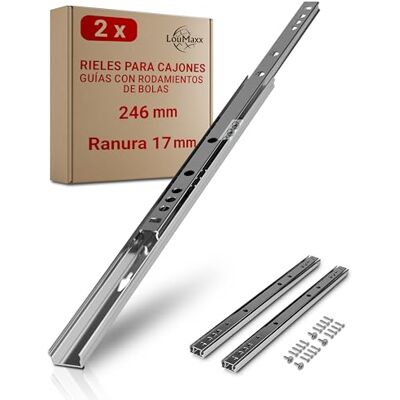 LouMaxx Conjunto de 2 corredores de bolas (1 par) guias de gaveta para bolas 240 mm 17 mm de ranhura, sistema de correr para gavetas de LouMaxx Conjunto de 2 corredores de bolas (1 par) guias de gaveta para bolas 240 mm 17 mm de ranhura, sistema de correr para gavetas de