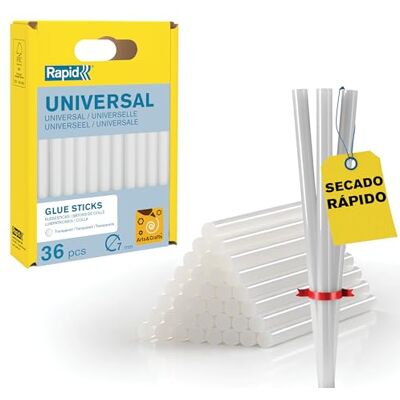 Rapid Embalagem de 36 barras de cauda para decoração, diâmetro 7 mm x 90 mm, cor transparente, com altos níveis de resina, sem solventes, colado rápido Rapid Embalagem de 36 barras de cauda para decoração, diâmetro 7 mm x 90 mm, cor transparente, com altos níveis de resina, sem solventes, colado rápido