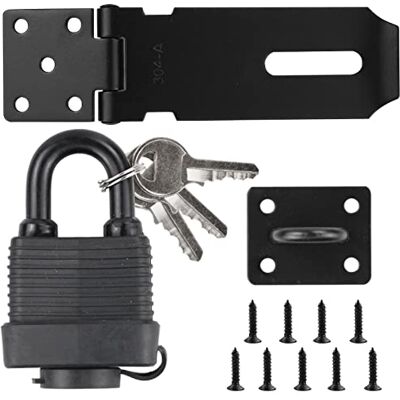 JRSHIRLEYLTD Ferrolho de aço inoxidável com cadeado e parafusos, dispositivo de segurança para porta de jardim, fechadura para porta de jardim, fechadura não deformável para porta de madeira galpão JRSHIRLEYLTD Ferrolho de aço inoxidável com cadeado e parafusos, dispositivo de segurança para porta de jardim, fechadura para porta de jardim, fechadura não deformável para porta de madeira galpão