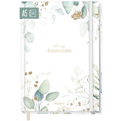 Häfft paper&you® Agenda A5 para notas e senhas "folha de ouro" Para os seus contactos e aniversários: 160 páginas de papel de alta qualidade de 120 g/m², índice A-Z, lista de senhas Häfft paper&you® Agenda A5 para notas e senhas "folha de ouro" Para os seus contactos e aniversários: 160 páginas de papel de alta qualidade de 120 g/m², índice A-Z, lista de senhas