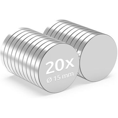 ECENCE Ímanes de neodímio 20 unidades. Ímanes redondos super potentes extremamente fortes revestimento NiCuNi ímãs de disco Ø 15 x 2 mm ECENCE Ímanes de neodímio 20 unidades. Ímanes redondos super potentes extremamente fortes revestimento NiCuNi ímãs de disco Ø 15 x 2 mm