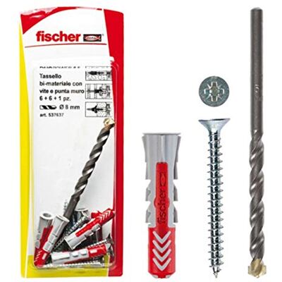fischer Duopower Tacos com parafuso e 1 broca, 5 x 25 mm, para parede completa, tijolo perfurado, placa de gesso, 12 unidades fischer Duopower Tacos com parafuso e 1 broca, 5 x 25 mm, para parede completa, tijolo perfurado, placa de gesso, 12 unidades