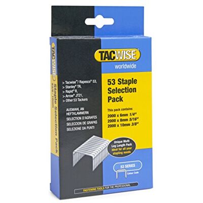 TACWISE Caixa 6000 grampos galvanizados de tipo 53 de 6,8 e 10 mm TACWISE Caixa 6000 grampos galvanizados de tipo 53 de 6,8 e 10 mm