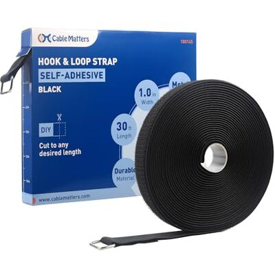 Cable Matters alças de gancho e laço com fivela, rolo de 9 m com 45 fivelas de metal, abraçadeiras ajustáveis para cabos (25 mm de largura), preto Cable Matters alças de gancho e laço com fivela, rolo de 9 m com 45 fivelas de metal, abraçadeiras ajustáveis para cabos (25 mm de largura), preto