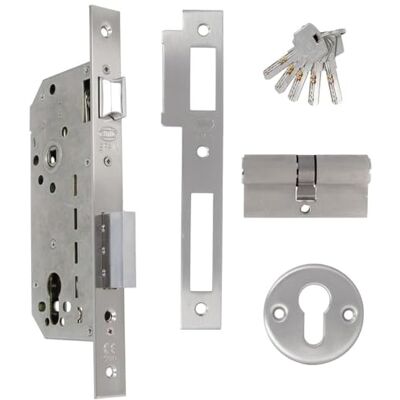 Amig Fechadura de embutir com cilindro de segurança e boca chave + 5 chaves Para portas de madeira de entrada De aço cromado Maçaneta reversível Para puxadores de 8 mm Amig Fechadura de embutir com cilindro de segurança e boca chave + 5 chaves Para portas de madeira de entrada De aço cromado Maçaneta reversível Para puxadores de 8 mm