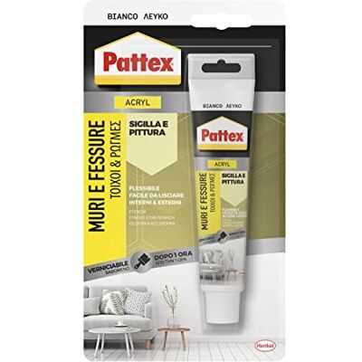 Pattex Selante branco paredes e fissuras, acrílico, envernizável, para fachadas, juntas, fissuras, inodoro, uso interno, sem solventes, tubo de 50 ml Pattex Selante branco paredes e fissuras, acrílico, envernizável, para fachadas, juntas, fissuras, inodoro, uso interno, sem solventes, tubo de 50 ml