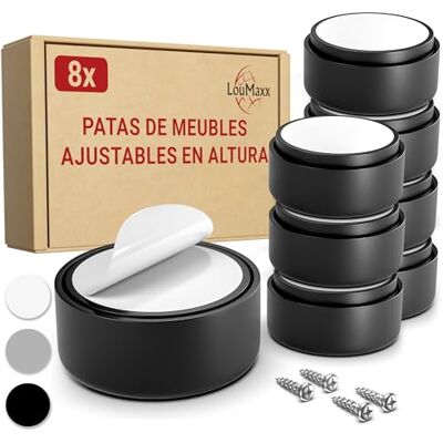 LouMaxx Patas para Muebles Adhesivos – Patas Ajustables Regulables en Altura 10mm – Elevador Mueble Ø 53,5mm Plástico – Set de 8 Patas Elevadoras Negro Incl. Material de Montaje LouMaxx Patas para Muebles Adhesivos – Patas Ajustables Regulables en Altura 10mm – Elevador Mueble Ø 53,5mm Plástico – Set de 8 Patas Elevadoras Negro Incl. Material de Montaje