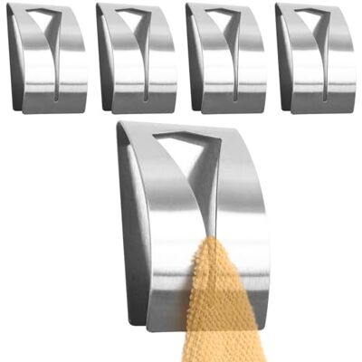 RICOO Ganchos adesivos de parede , moderno gancho de parede em aço inoxidável para pendurar toalhas 5-er Set cabides adesivos fortes 5 x 7,5 x 2 cm estilo elegante prateado RICOO Ganchos adesivos de parede , moderno gancho de parede em aço inoxidável para pendurar toalhas 5-er Set cabides adesivos fortes 5 x 7,5 x 2 cm estilo elegante prateado