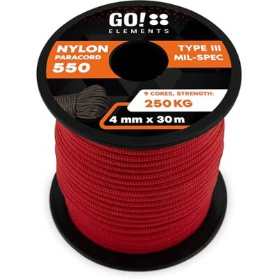 GO!elements Paracord de nylon à prova de rasgos 4 mm Paracord 550 tipo III corda adequado como corda juta e corda grossa Max. 250 kg GO!elements Paracord de nylon à prova de rasgos 4 mm Paracord 550 tipo III corda adequado como corda juta e corda grossa Max. 250 kg
