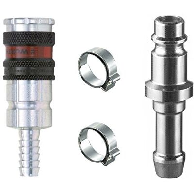 AUPROTEC Conjunto de acoplamento rápido de ar comprimido com acoplamento de segurança Würth, espiga de 13 mm e abraçadeiras AUPROTEC Conjunto de acoplamento rápido de ar comprimido com acoplamento de segurança Würth, espiga de 13 mm e abraçadeiras