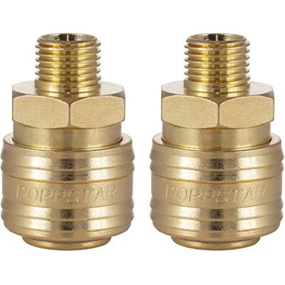 POPPSTAR Conectores rápidos de ar comprimido, diâmetro nominal de 7,2 mm com rosca externa (macho) de 1/4 polegadas para conexão de ar comprimido. 2 unidades POPPSTAR Conectores rápidos de ar comprimido, diâmetro nominal de 7,2 mm com rosca externa (macho) de 1/4 polegadas para conexão de ar comprimido. 2 unidades