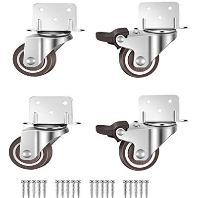 GEOCANG 4 rodas giratórias, rodas para móveis, rodas com travão, placa de montagem em L de 32 mm, adequada para móveis, suportes de flores, berços (32 mm) GEOCANG 4 rodas giratórias, rodas para móveis, rodas com travão, placa de montagem em L de 32 mm, adequada para móveis, suportes de flores, berços (32 mm)