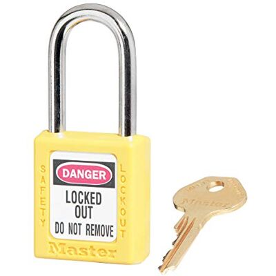 Master Lock Cadeado de consignação de 38 mm de largura de termoplástico Zenex™ com arco de 38 mm de altura amarelo Master Lock Cadeado de consignação de 38 mm de largura de termoplástico Zenex™ com arco de 38 mm de altura amarelo