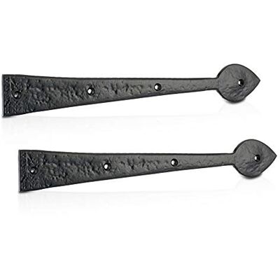 XFORT Dobradiça frontal preta antiga de 350 mm, dobradiça de porta de ferro fundido com design de folhas, dobradiça frontal de cabeça de lança vintage, dobradiças em T ornamentais, dobradiças rústicas XFORT Dobradiça frontal preta antiga de 350 mm, dobradiça de porta de ferro fundido com design de folhas, dobradiça frontal de cabeça de lança vintage, dobradiças em T ornamentais, dobradiças rústicas