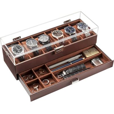 ProCase Caja para 6 Relojes, Organizador de Reloj con Tapa de Cristal Estuche de Relojes con Tapa de Cristal para Hombres -Marrón ProCase Caja para 6 Relojes, Organizador de Reloj con Tapa de Cristal Estuche de Relojes con Tapa de Cristal para Hombres -Marrón