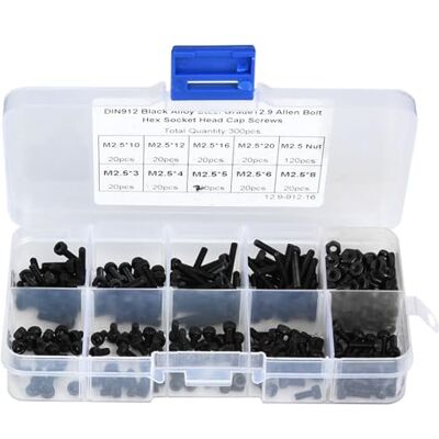 FTVOGUE 300 peças M2,5 x 3-20 mm 12,9 graus aço de liga preta hexagonal botão de cabeça parafuso parafuso com porca para projeto impresso em 3D FTVOGUE 300 peças M2,5 x 3-20 mm 12,9 graus aço de liga preta hexagonal botão de cabeça parafuso parafuso com porca para projeto impresso em 3D