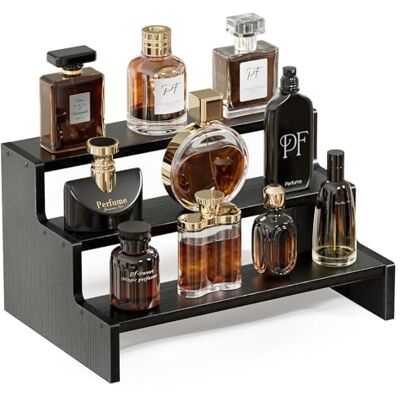 ProCase Organizador de colónia de madeira para homens, expositor de perfumes de 3 níveis, suporte para fragrâncias, velas, cosméticos e figuras, prateleira para perfumes e acessórios preto ProCase Organizador de colónia de madeira para homens, expositor de perfumes de 3 níveis, suporte para fragrâncias, velas, cosméticos e figuras, prateleira para perfumes e acessórios preto